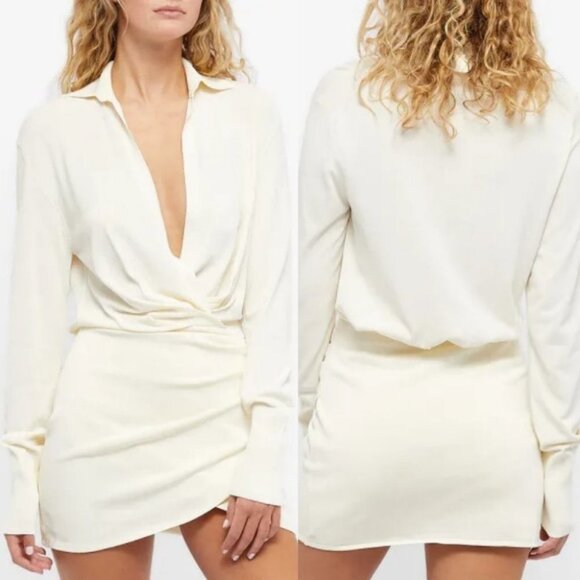 Gauge81 Off White Nojas Dress‎ Size XS Faux Wrap Elastic Waist Ribbed Knit Mini - Picture 14 of 16